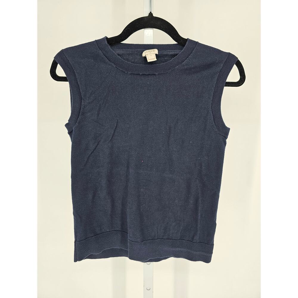 J Crew Womens Sz S Crew Neck Knit Sleeveless Top Navy Blue